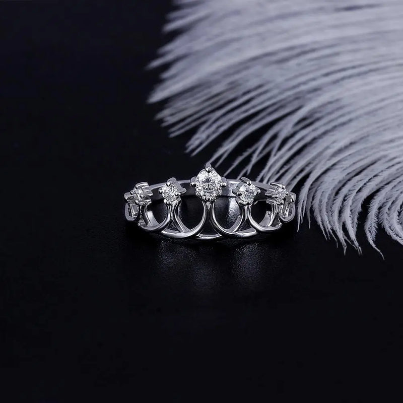 14k White Gold Crown Moissanite Wedding Band 0.16ct Total Moissanite Engagement Rings & Jewelry | Luxus Moissanite