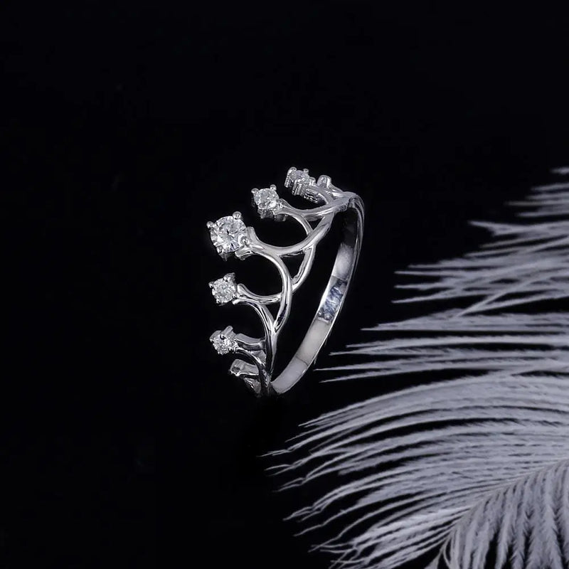 14k White Gold Crown Moissanite Wedding Band 0.16ct Total Moissanite Engagement Rings & Jewelry | Luxus Moissanite