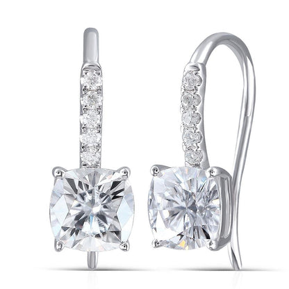 14k White Gold Cushion Cut Moissanite Drop Earrings 2.5ctw Moissanite Engagement Rings & Jewelry | Luxus Moissanite