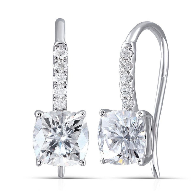 14k White Gold Cushion Cut Moissanite Drop Earrings 2.5ctw Moissanite Engagement Rings & Jewelry | Luxus Moissanite
