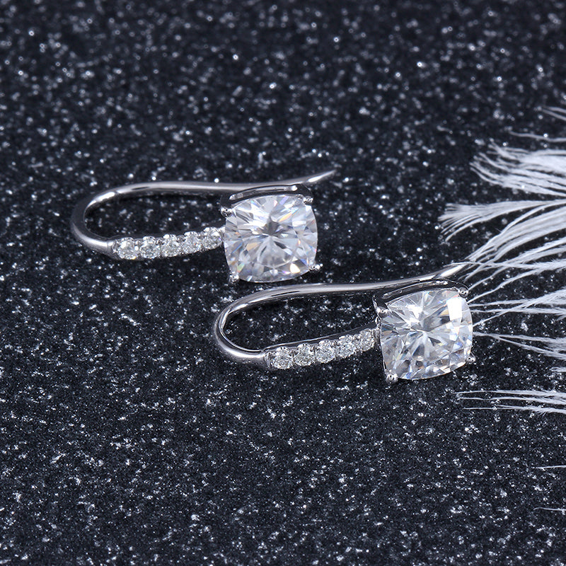14k White Gold Cushion Cut Moissanite Drop Earrings 2.5ctw Moissanite Engagement Rings & Jewelry | Luxus Moissanite