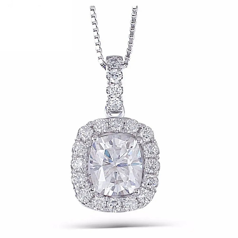14k White Gold Cushion Cut Moissanite Necklace / Pendant 1.64ct Total Moissanite Engagement Rings & Jewelry | Luxus Moissanite