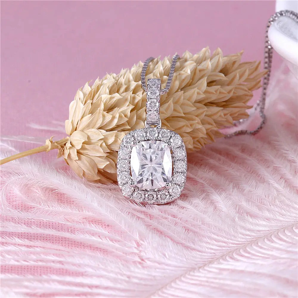 14k White Gold Cushion Cut Moissanite Necklace / Pendant 1.64ct Total Moissanite Engagement Rings & Jewelry | Luxus Moissanite