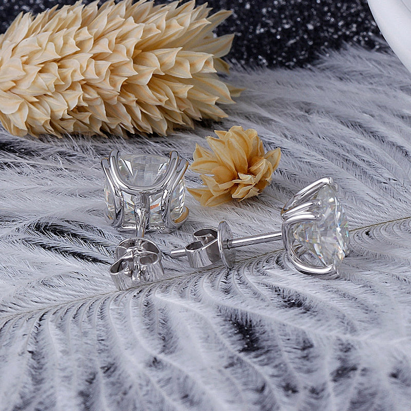 14k White Gold Cushion Cut Moissanite Stud Earrings 2.5ctw - 5ctw Moissanite Engagement Rings & Jewelry | Luxus Moissanite