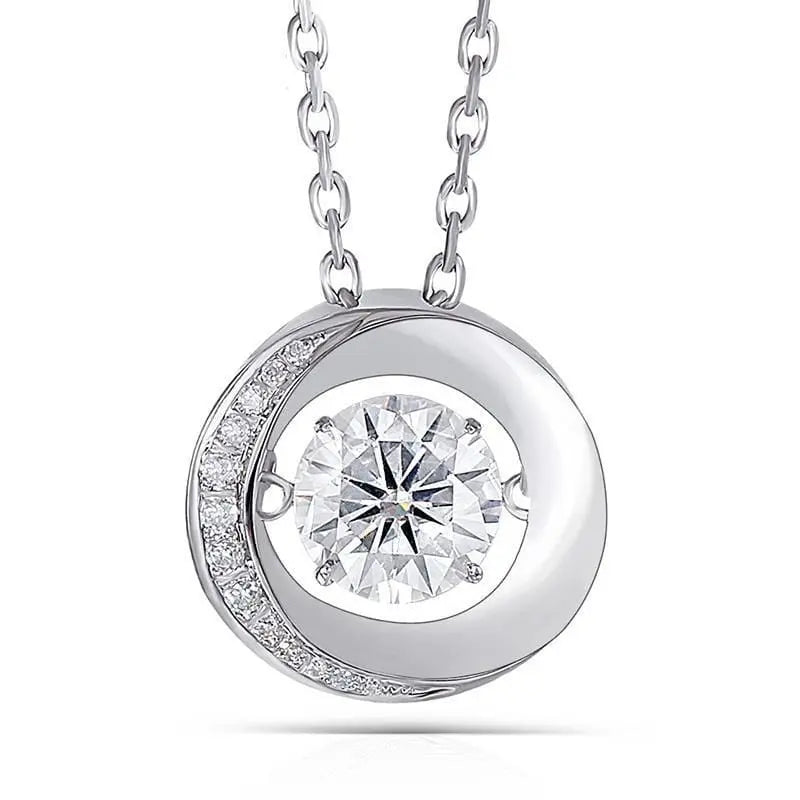 14k White Gold Dancing Moissanite Necklace / Pendant 1 Carat Moissanite Engagement Rings & Jewelry | Dancing necklace  | Luxus Moissanite