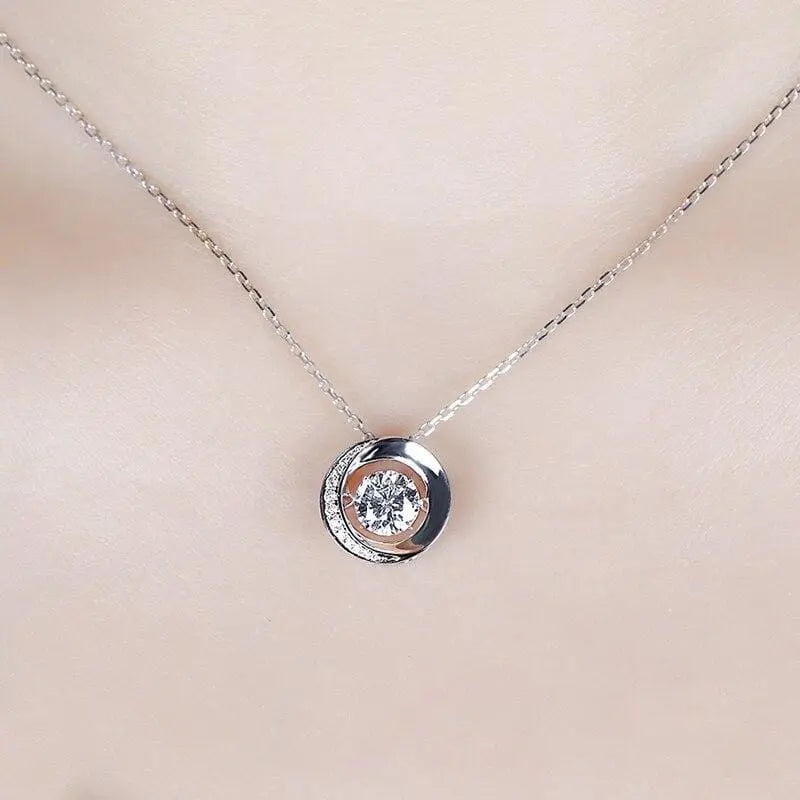 14k White Gold Dancing Moissanite Necklace / Pendant 1 Carat Moissanite Engagement Rings & Jewelry | Luxus Moissanite