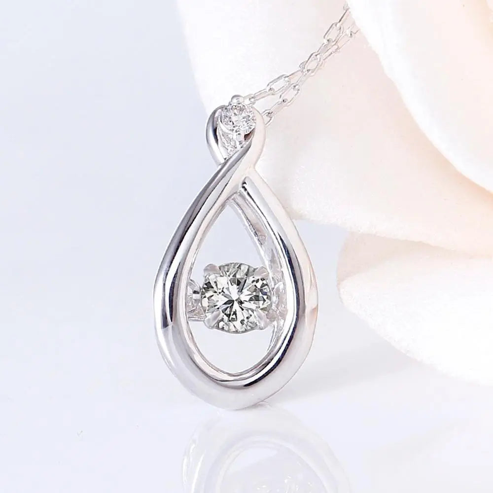 14k White Gold Dancing Moissanite Necklace 0.11ct Center Stone Moissanite Engagement Rings & Jewelry | Luxus Moissanite | Dancing Stone Necklace