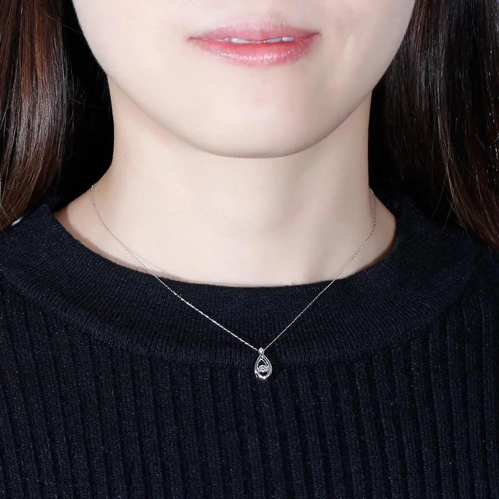 14k White Gold Dancing Moissanite Necklace 0.11ct Center Stone Moissanite Engagement Rings & Jewelry | Luxus Moissanite | Dancing Stone Necklace