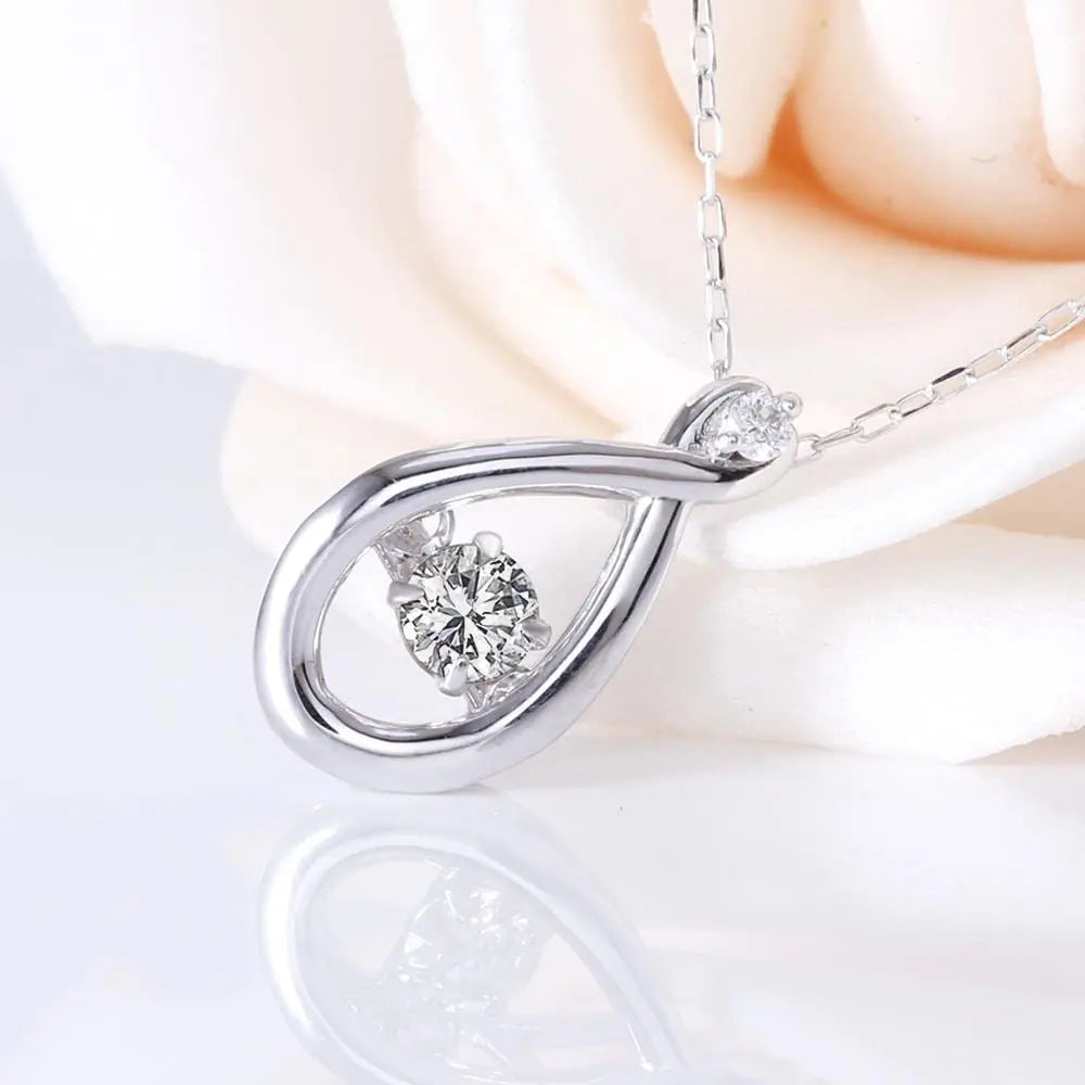 14k White Gold Dancing Moissanite Necklace 0.11ct Center Stone Moissanite Engagement Rings & Jewelry | Dancing Stone Necklace | Luxus Moissanite