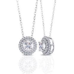 14k White Gold Double Halo Moissanite Necklace / Pendant 1.5ct Center Stone Moissanite Engagement Rings & Jewelry | Luxus Moissanite