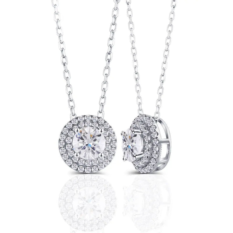 14k White Gold Double Halo Moissanite Necklace / Pendant 1.5ct Center Stone Moissanite Engagement Rings & Jewelry | Luxus Moissanite
