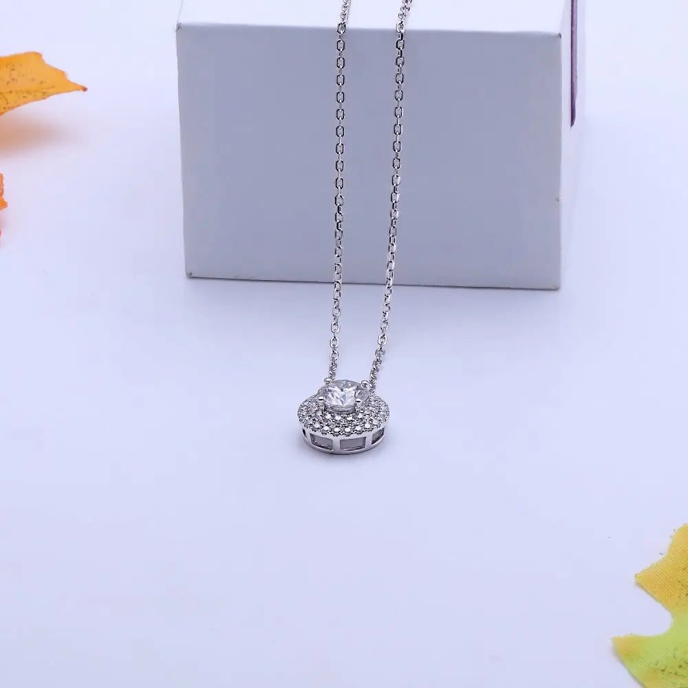 14k White Gold Double Halo Moissanite Necklace / Pendant 1.5ct Center Stone Moissanite Engagement Rings & Jewelry | Luxus Moissanite | Double Halo Necklace