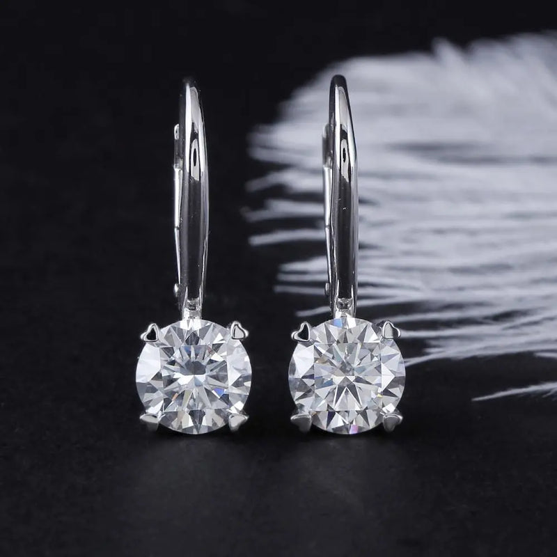 14k White Gold Drop / Dangle Moissanite Earrings 2ctw Moissanite Engagement Rings & Jewelry | Luxus Moissanite