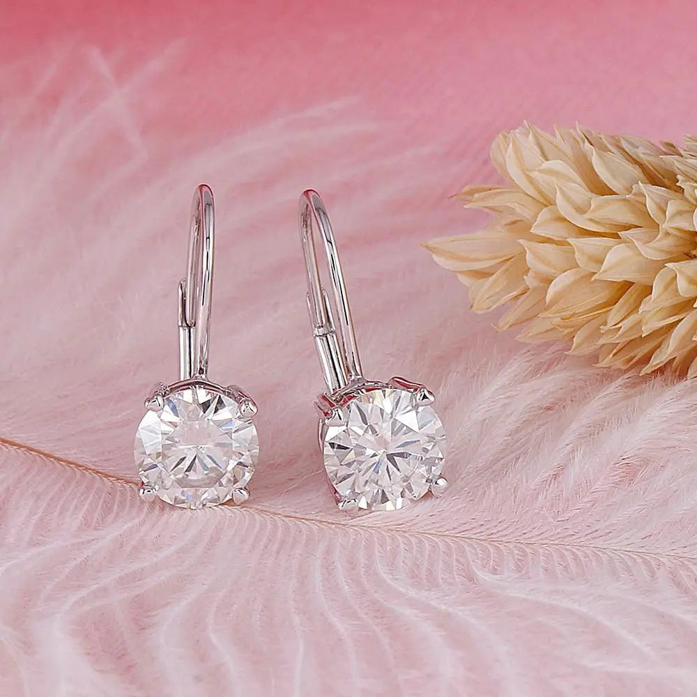 14k White Gold Drop / Dangle Moissanite Earrings 2ctw Moissanite Engagement Rings & Jewelry | Luxus Moissanite - Cool Dangle Earrings