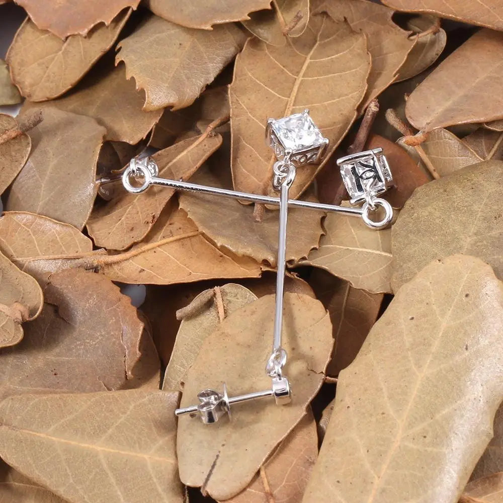 14k White Gold Drop / Dangle Princess Cut Moissanite Earrings 1.06ctw Moissanite Engagement Rings & Jewelry | Princess Cut Moissanite Earrings Luxus Moissanite