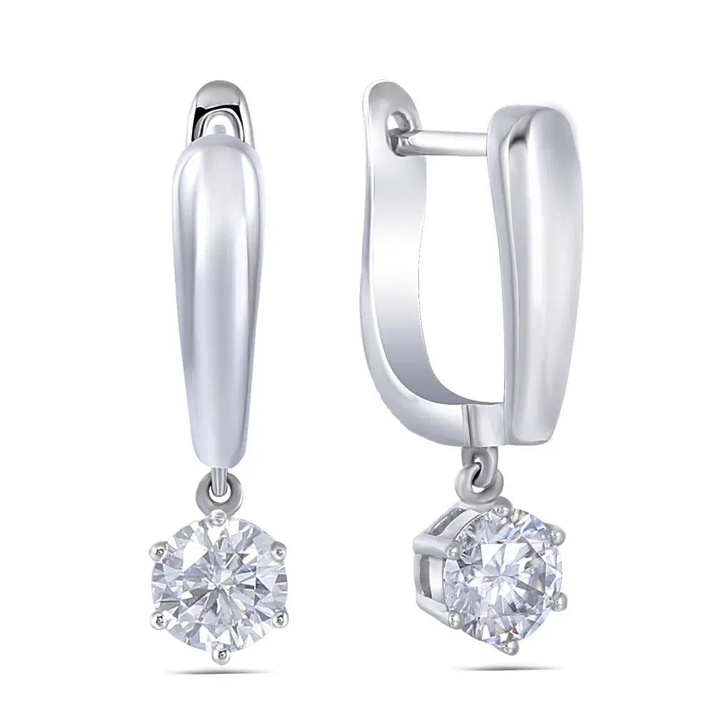 14k White Gold Drop Danlge Moissanite Earrings 1ctw 9329