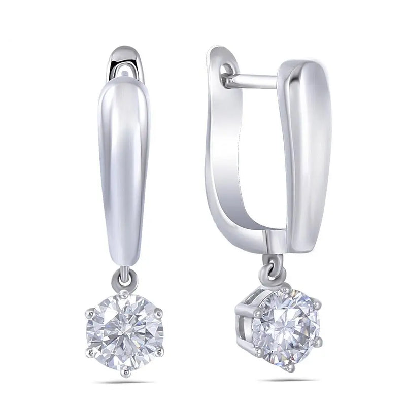 14k White Gold Drop / Danlge Moissanite Earrings 1ctw Moissanite Engagement Rings & Jewelry | Luxus Moissanite