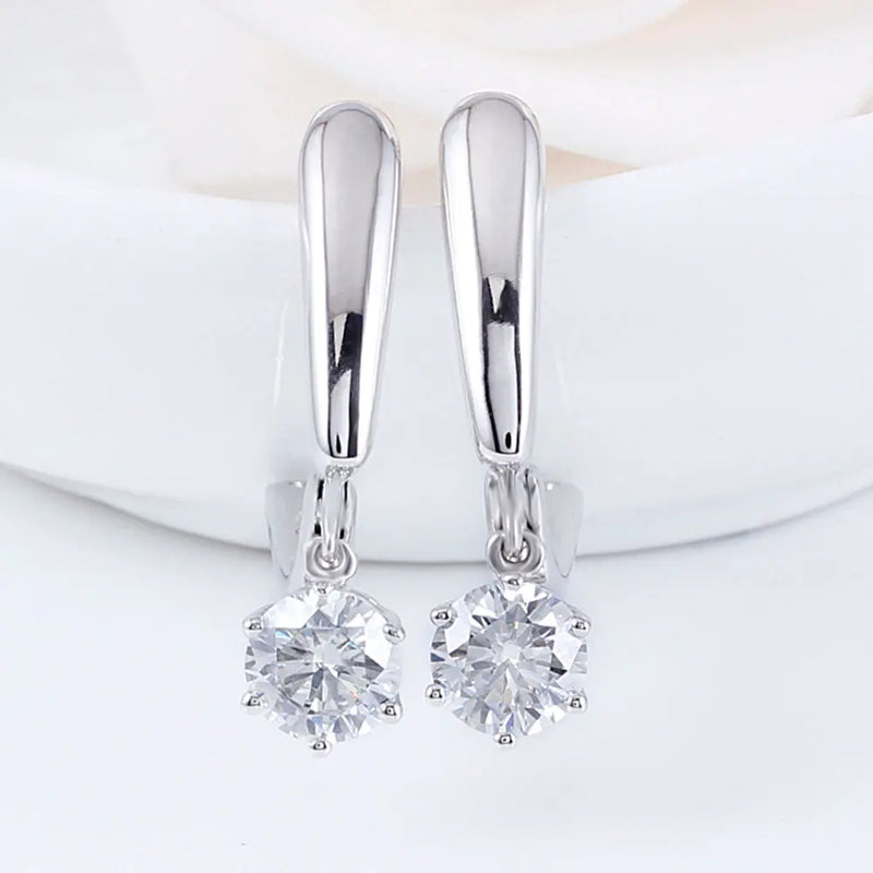 14k White Gold Drop / Danlge Moissanite Earrings 1ctw Moissanite Engagement Rings & Jewelry | Luxus Moissanite