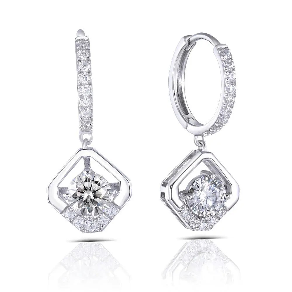 14k White Gold Drop / Hoop Moissanite Earrings 1ctw Moissanite Engagement Rings & Jewelry | Luxus Moissanite | hoop earrings white gold