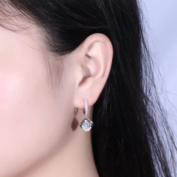14k White Gold Drop / Hoop Moissanite Earrings 1ctw – Luxus Moissanite