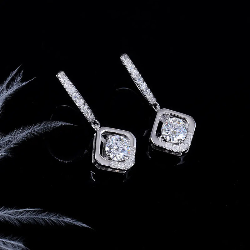 14k White Gold Drop / Hoop Moissanite Earrings 1ctw Moissanite Engagement Rings & Jewelry | Luxus Moissanite