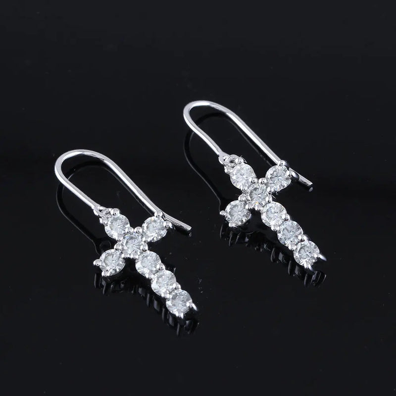 14k White Gold Drop Moissanite Cross Earrings 1.4ctw Moissanite Engagement Rings & Jewelry | Luxus Moissanite