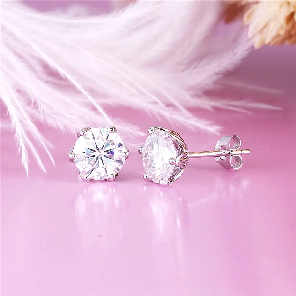 14k White Gold Flower Shaped Stud Moissanite Earrings 2ctw Moissanite Engagement Rings & Jewelry | Luxus Moissanite