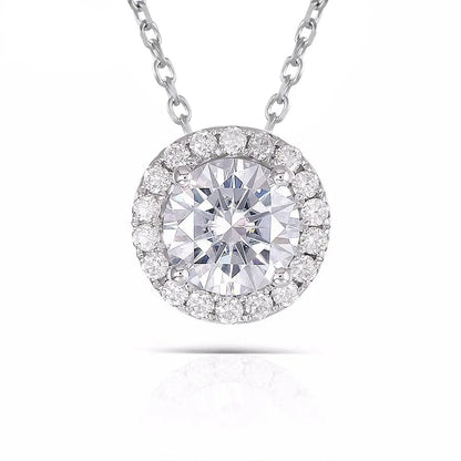 14k White Gold Halo Moissanite Necklace 1ct Center Stone Moissanite Engagement Rings & Jewelry | Luxus Moissanite | Stunning Necklace