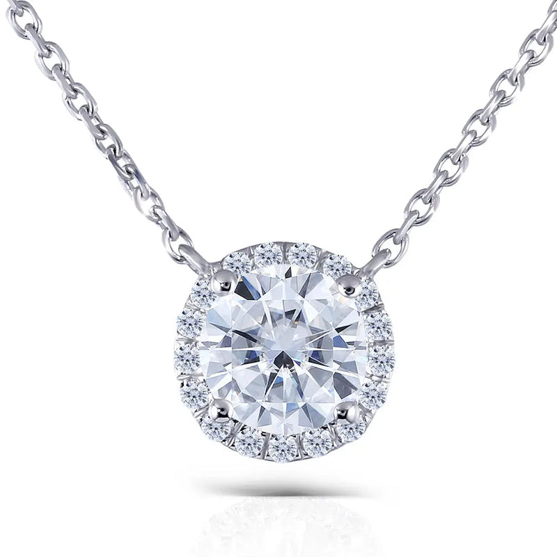 14k White Gold Halo Moissanite Necklace 1ct Moissanite Engagement Rings & Jewelry | Luxus Moissanite