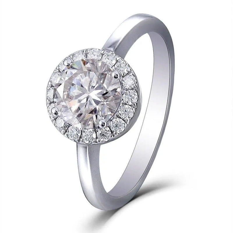 14k White Gold Halo Moissanite Ring 1.5ct Center Stone Moissanite Engagement Rings & Jewelry | Luxus Moissanite