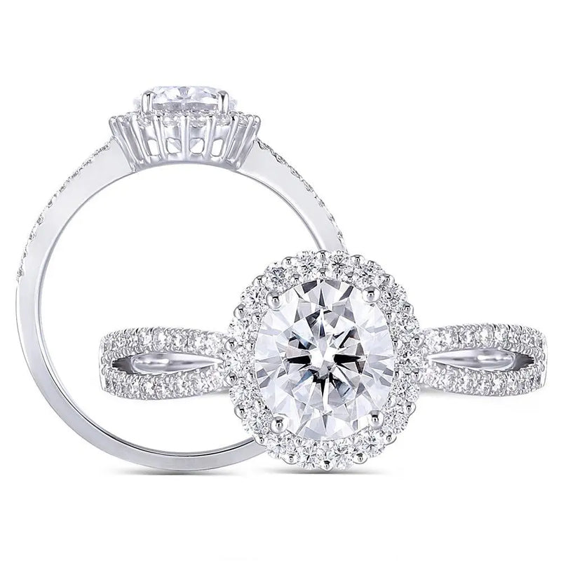 14k White Gold Halo Moissanite Ring 1ct Center Stone Moissanite Engagement Rings & Jewelry | Luxus Moissanite