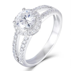 14k White Gold Halo Moissanite Ring 1ct Center Stone Moissanite Engagement Rings & Jewelry | Luxus Moissanite
