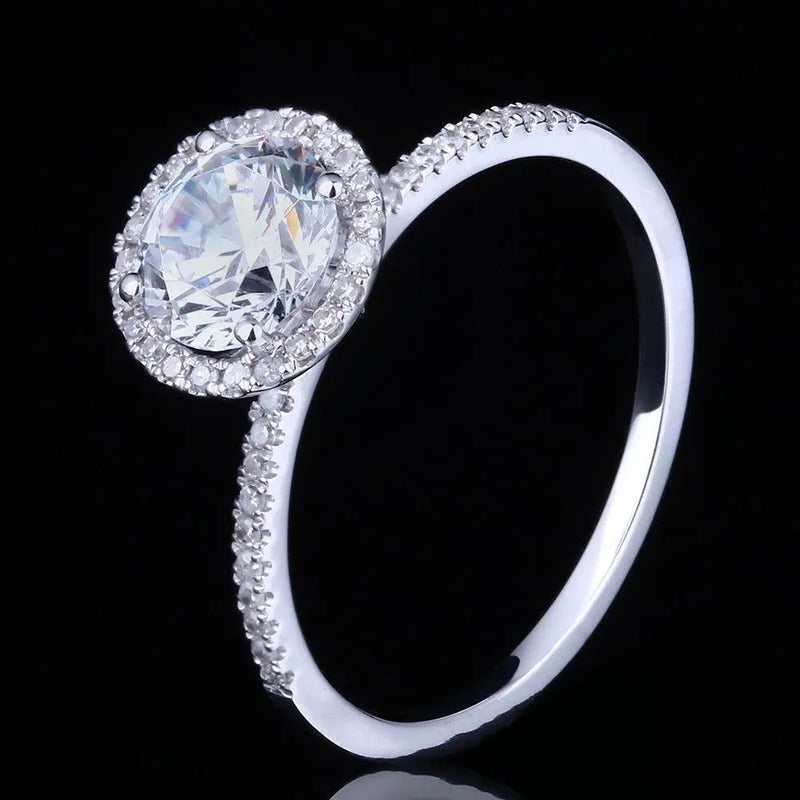 14k White Gold Halo Moissanite Ring 1ct Center Stone Moissanite Engagement Rings & Jewelry | Luxus Moissanite