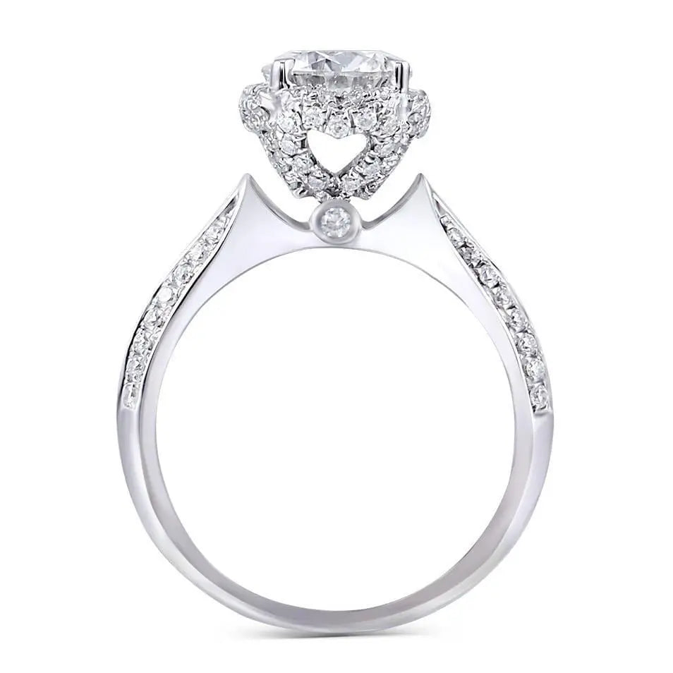 14k White Gold Halo Moissanite Ring 1ct Center Stone Moissanite Engagement Rings & Jewelry | 1ct Halo Engagement Rings | Luxus Moissanite