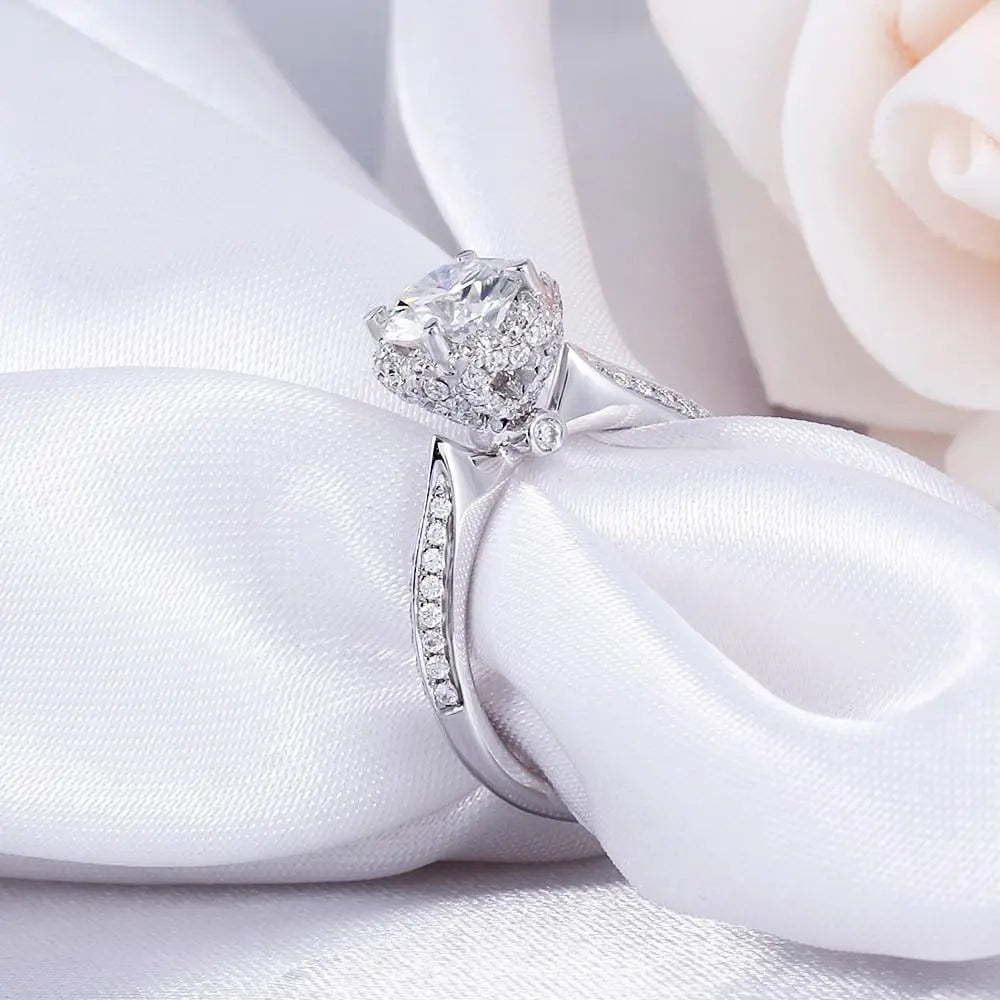 14k White Gold Halo Moissanite Ring 1ct Center Stone Moissanite Engagement Rings & Jewelry | 1ct Halo Engagement Rings | Luxus Moissanite