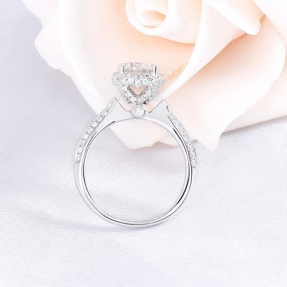 14k White Gold Halo Moissanite Ring 1ct Center Stone Moissanite Engagement Rings & Jewelry | 1ct Halo Engagement Rings | Luxus Moissanite