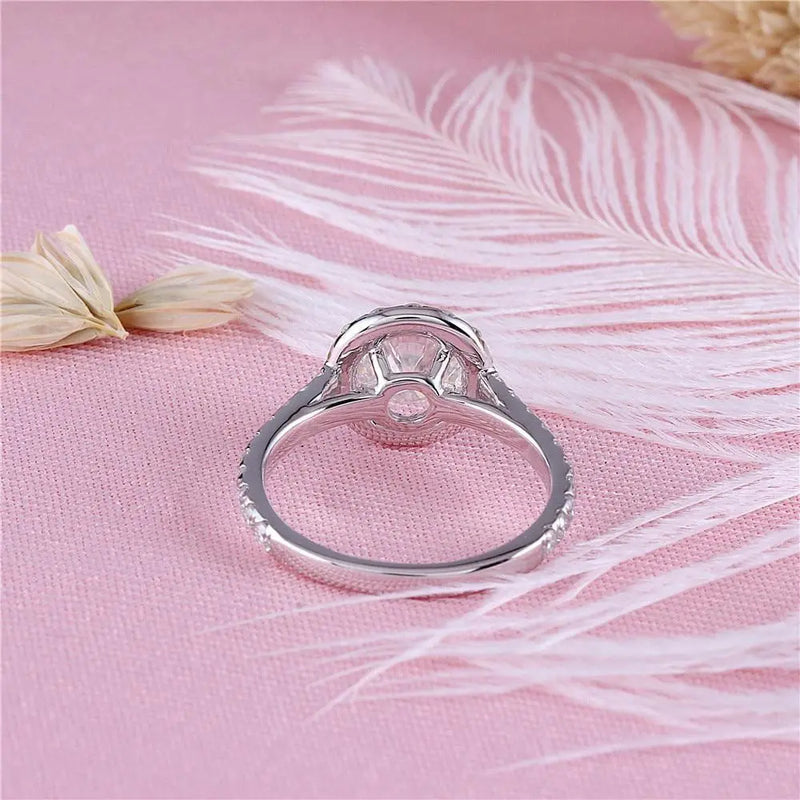 14k White Gold Halo Moissanite Ring 1ct Center Stone Moissanite Engagement Rings & Jewelry | Luxus Moissanite