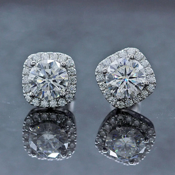 14k White Gold Halo Moissanite Stud Earrings 1.68ctw – Luxus Moissanite