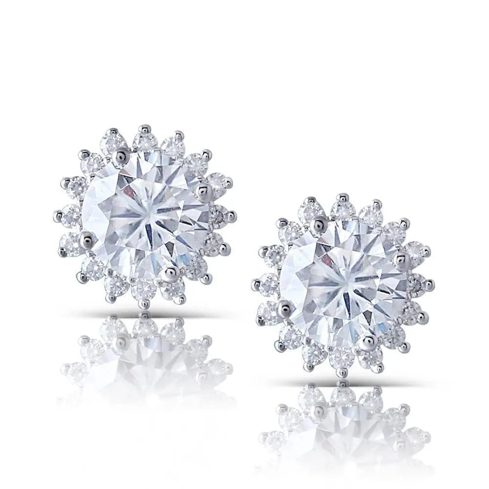 14k White Gold Halo Moissanite Stud Earrings 2.32ctw Moissanite Engagement Rings & Jewelry | Luxus Moissanite | Cute Inexpensive Earrings