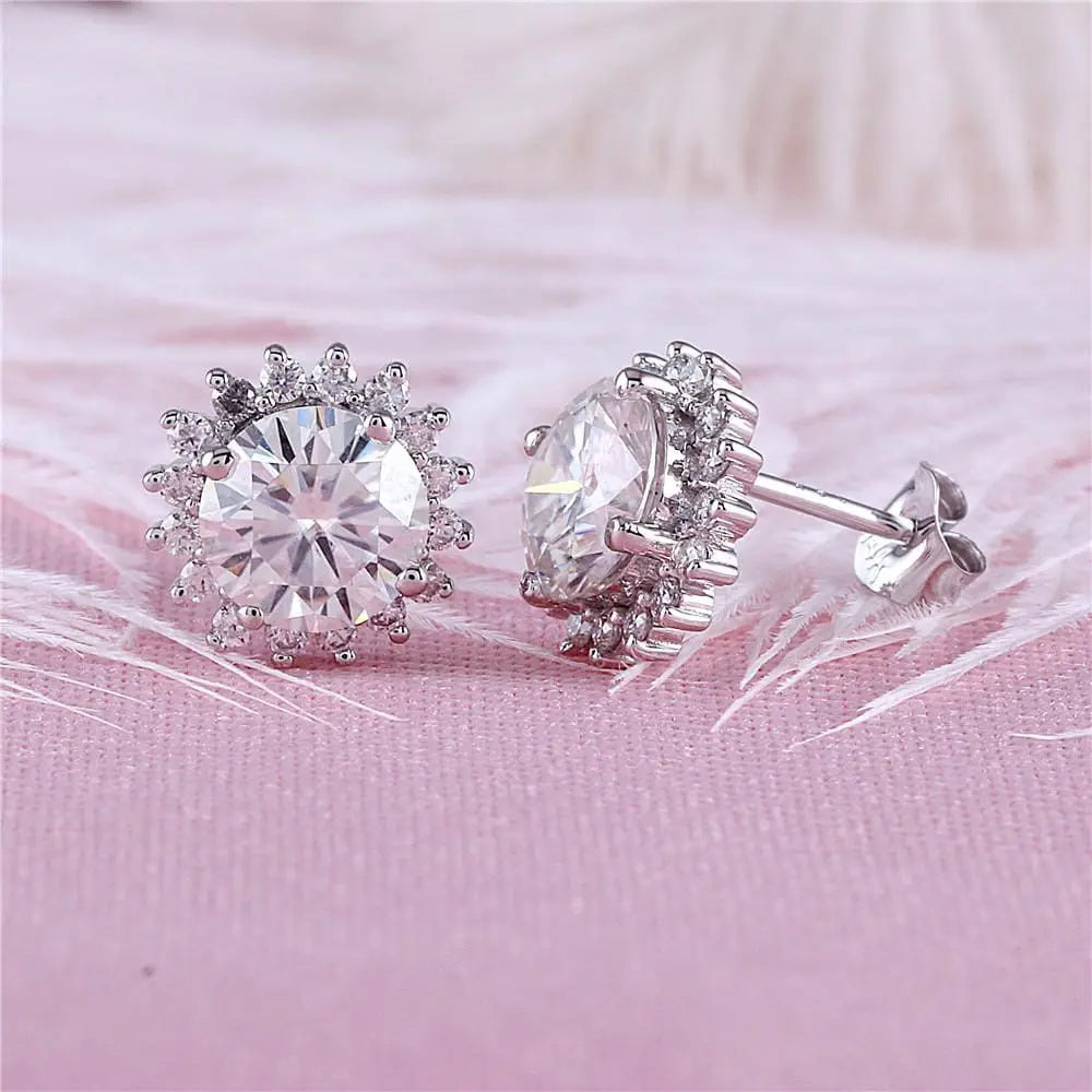 14k White Gold Halo Moissanite Stud Earrings 2.32ctw Moissanite Engagement Rings & Jewelry | Luxus Moissanite | Cute Inexpensive Earrings