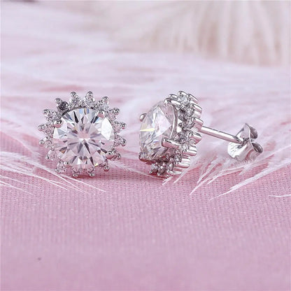 14k White Gold Halo Moissanite Stud Earrings 2.32ctw Moissanite Engagement Rings & Jewelry | Luxus Moissanite | Cute Inexpensive Earrings