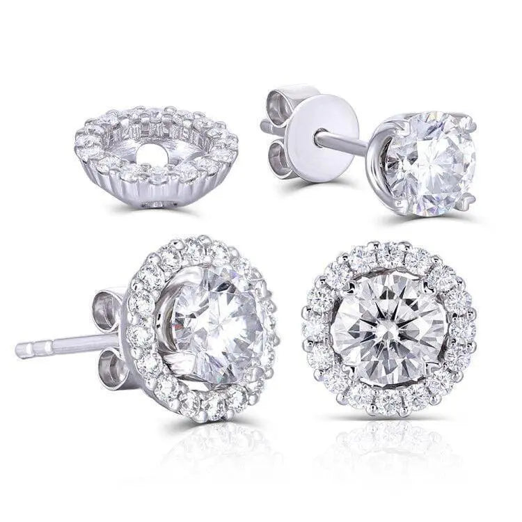 14k White Gold Halo Stud Moissanite Earrings 1.14ctw Moissanite Engagement Rings & Jewelry | White Gold Earrings Studs | Luxus Moissanite