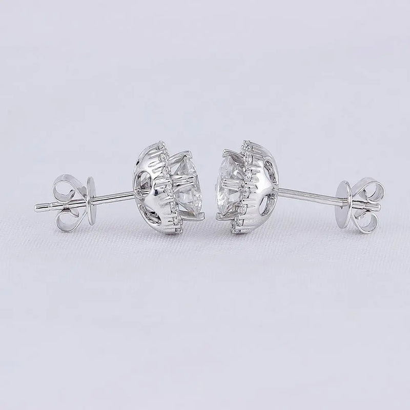 14k White Gold Halo Stud Moissanite Earrings 1.14ctw Moissanite Engagement Rings & Jewelry | Luxus Moissanite