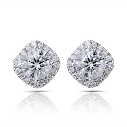 14k White Gold Halo Stud Moissanite Earrings 1.6ctw Moissanite Engagement Rings & Jewelry | Luxus Moissanite