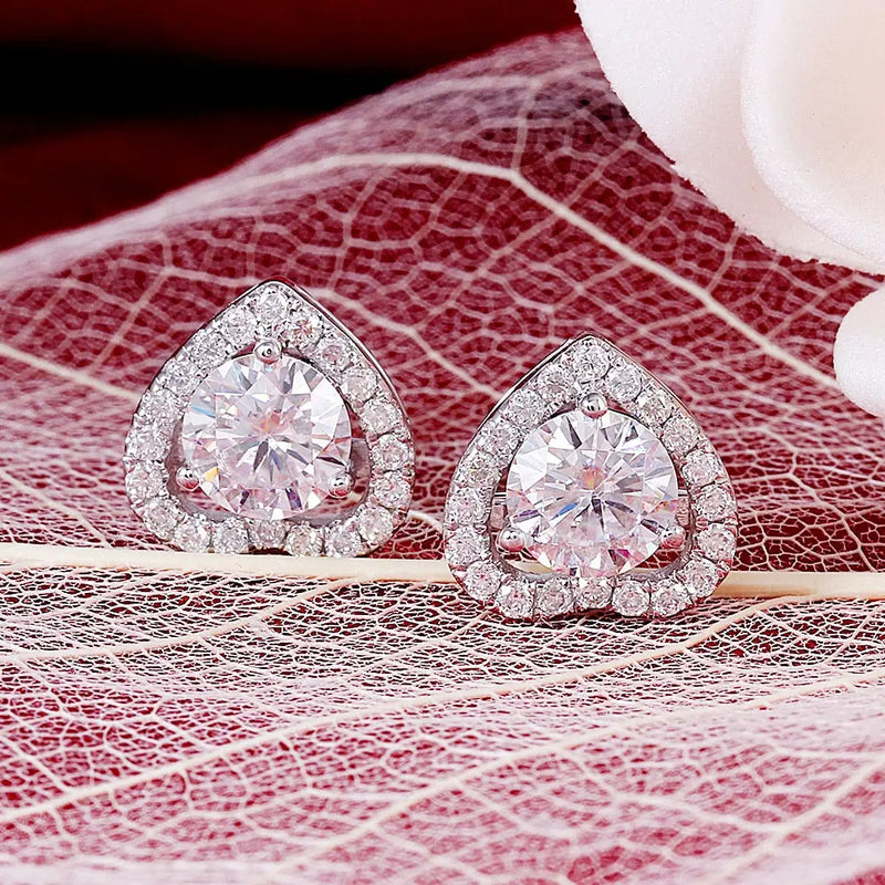 14k White Gold Heart / Halo Stud Moissanite Earrings 2ctw Moissanite Engagement Rings & Jewelry | Luxus Moissanite