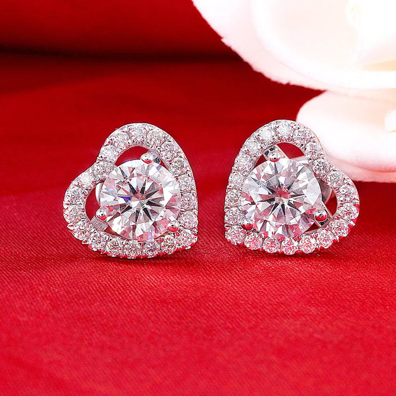 14k White Gold Heart / Halo Stud Moissanite Earrings 2ctw Moissanite Engagement Rings & Jewelry | Luxus Moissanite