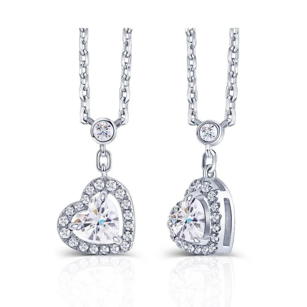 14k White Gold Heart Moissanite Necklace 0.3ct Center Stone Moissanite Engagement Rings & Jewelry | Luxus Moissanite | 14k White Gold Heart Necklace