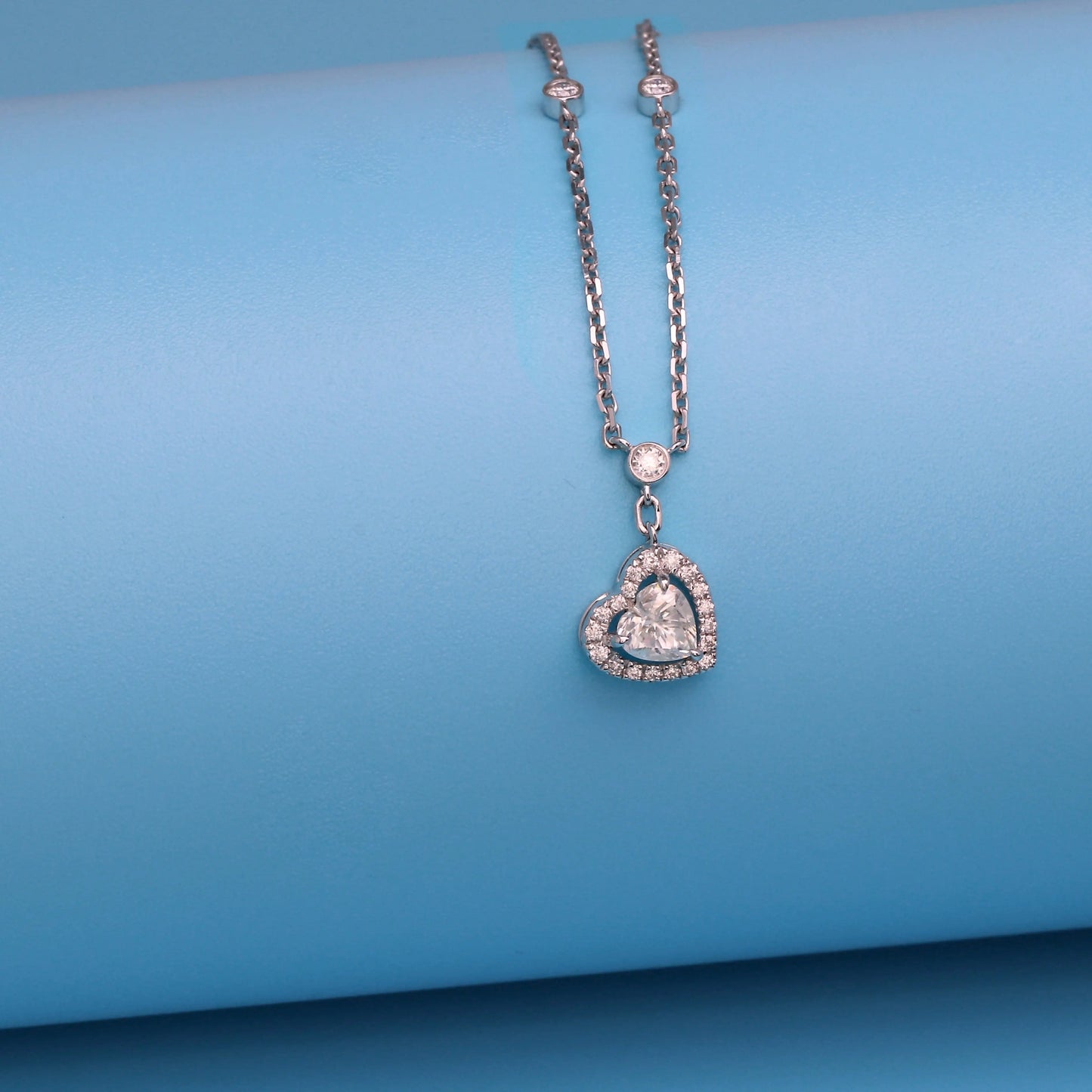 14k White Gold Heart Moissanite Necklace 0.3ct Center Stone Moissanite Engagement Rings & Jewelry | Luxus Moissanite | 14k White Gold Heart Necklace