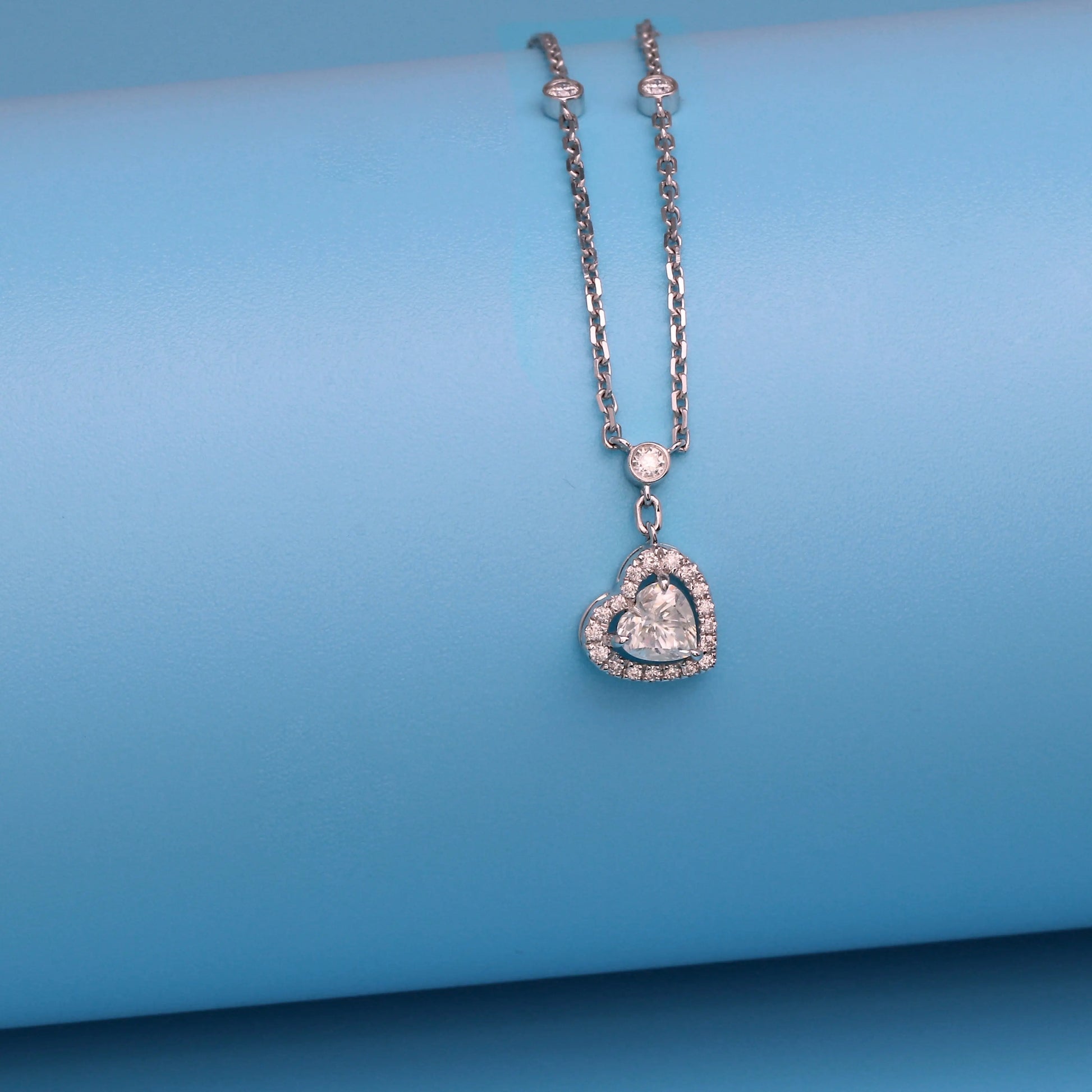 14k White Gold Heart Moissanite Necklace 0.3ct Center Stone Moissanite Engagement Rings & Jewelry | Luxus Moissanite | 14k White Gold Heart Necklace