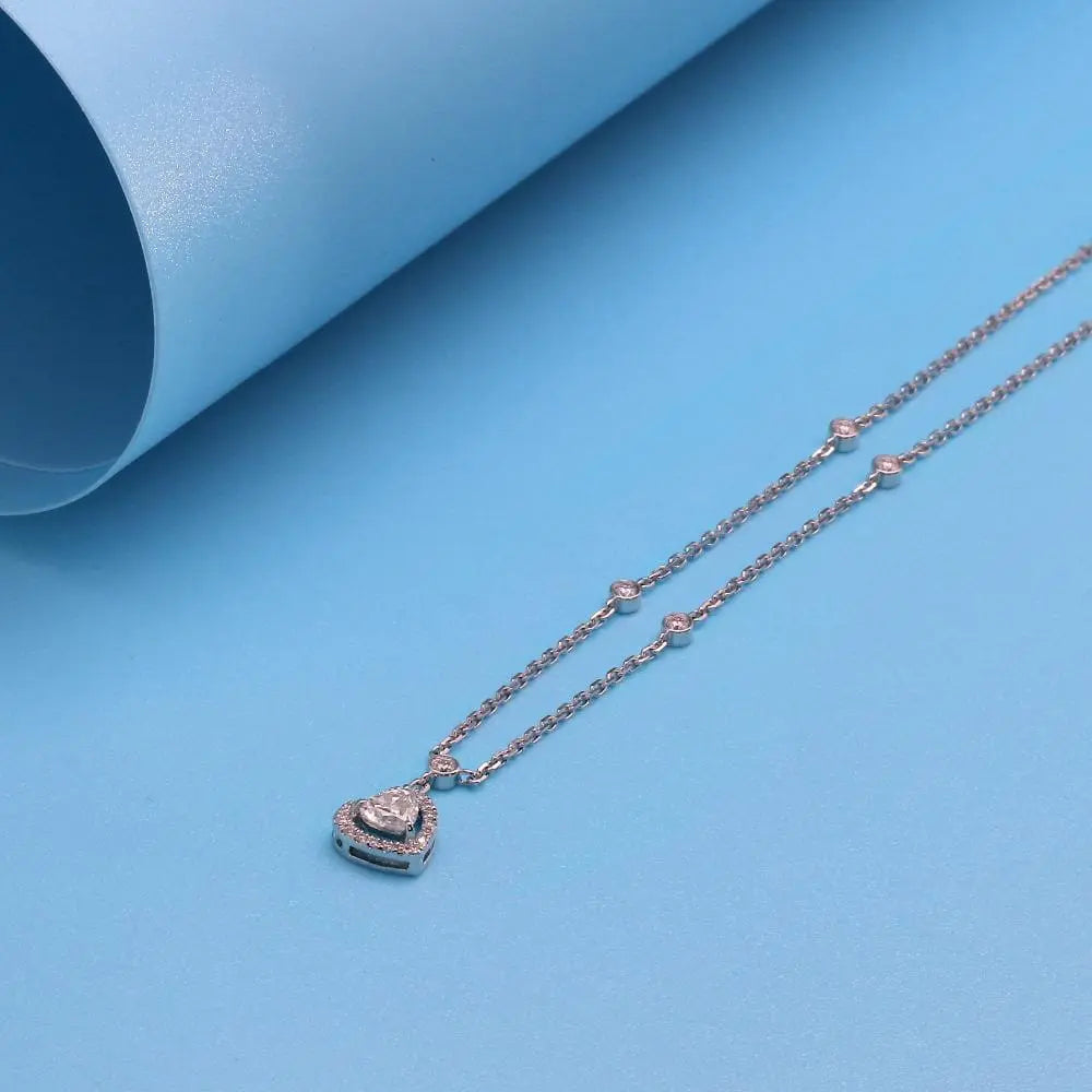 14k White Gold Heart Moissanite Necklace 0.3ct Center Stone Moissanite Engagement Rings & Jewelry | Luxus Moissanite | 14k White Gold Heart Necklace